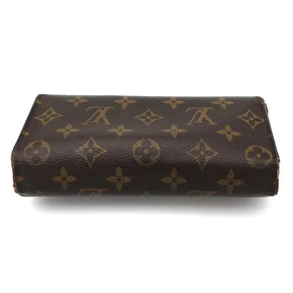 Louis Vuitton Sarah Wallet Brown Tan Leather Monogram Snap Closure Portefeiulle - Picture 4 of 8